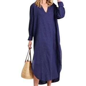 My Bodhi Tunic Dress Indigo Navy Blue Linen Shirtdress‎ One Size